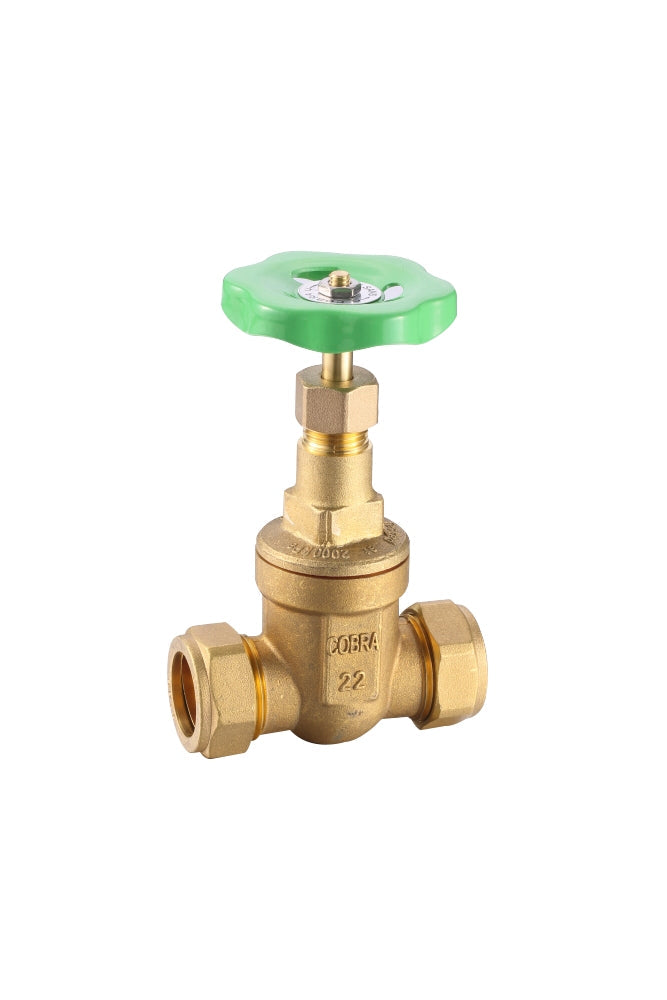 Cobra Gate Valve Green Compression 28mm Rough Brass