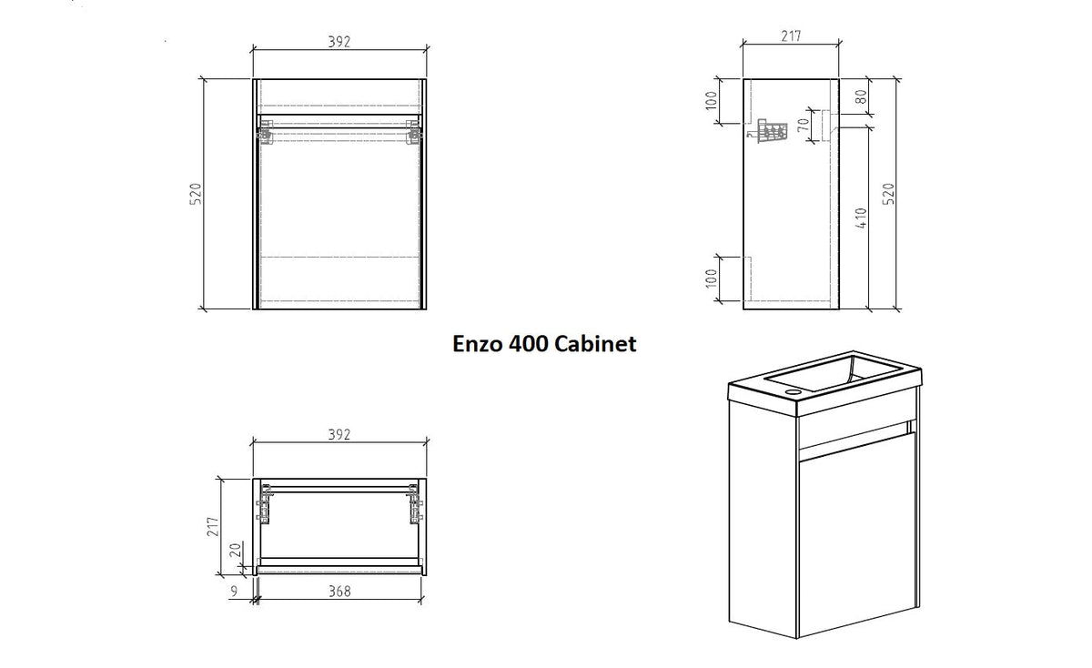 Clear Cube Enzo 400 with Double Drawer Gloss White - Includes Enzo 400 Basin White Composite
