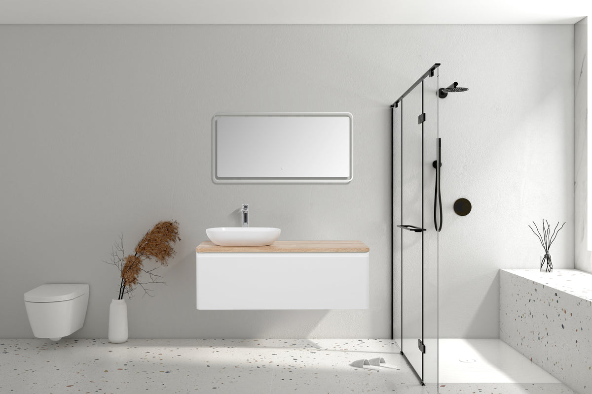 Clear Cube Lazio 1200 with Single Drawer Gloss White with White Oak Top - Includes Florence Basin White
