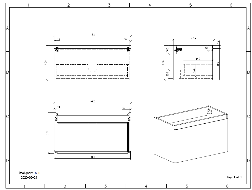 Clear Cube Santorini 900 with Single Drawer White with Calcatta Marble Wooden Top - Includes Lavello Basin Black