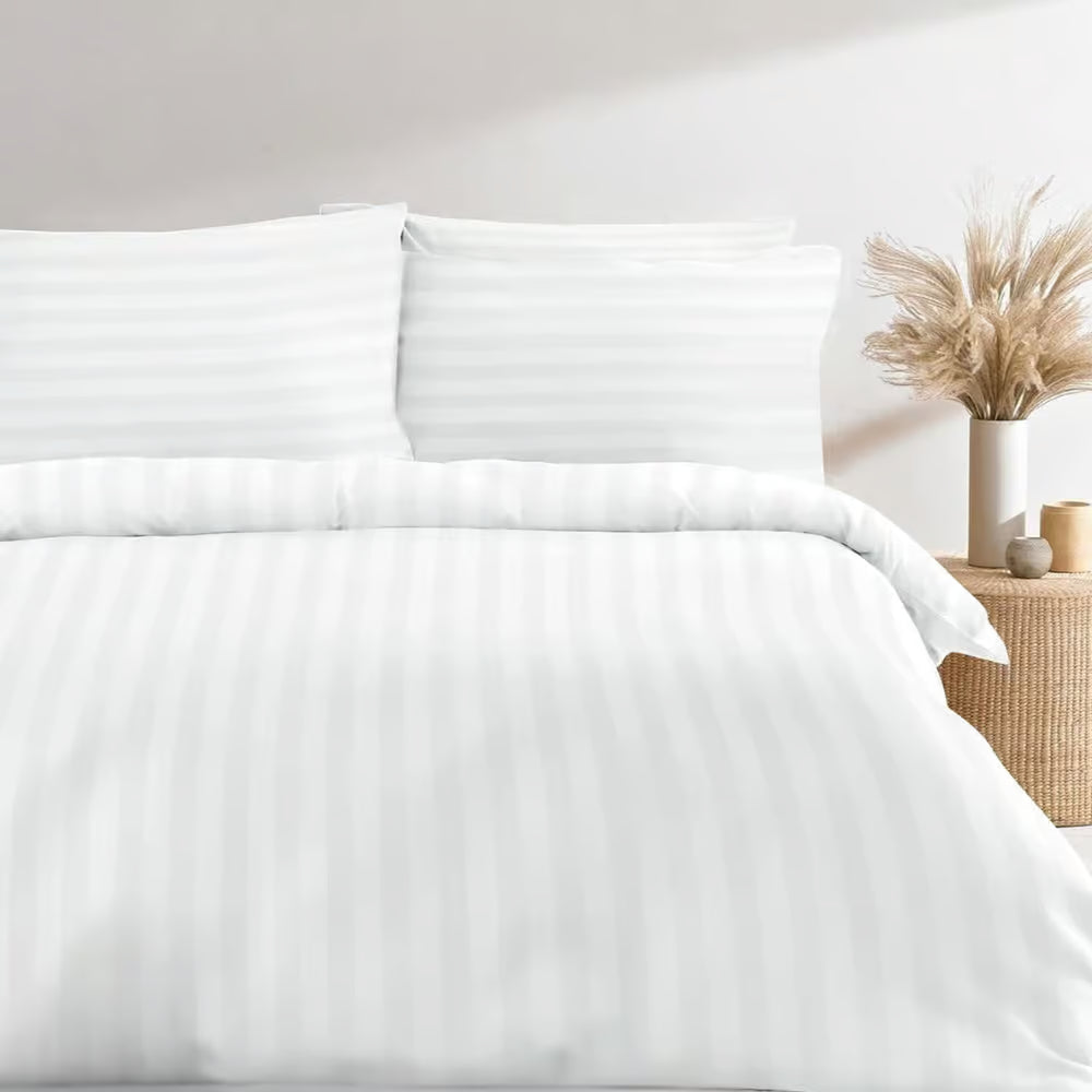 Hospitality 100% Cotton 300TC Sateen Stripe White SUPERKING