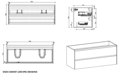Bathroom Furniture Vanity Wall-Hung Clear Cube Madrid 1200 with Double Drawer White with Quartz Stone Top - Includes Madrid Basin White Composite