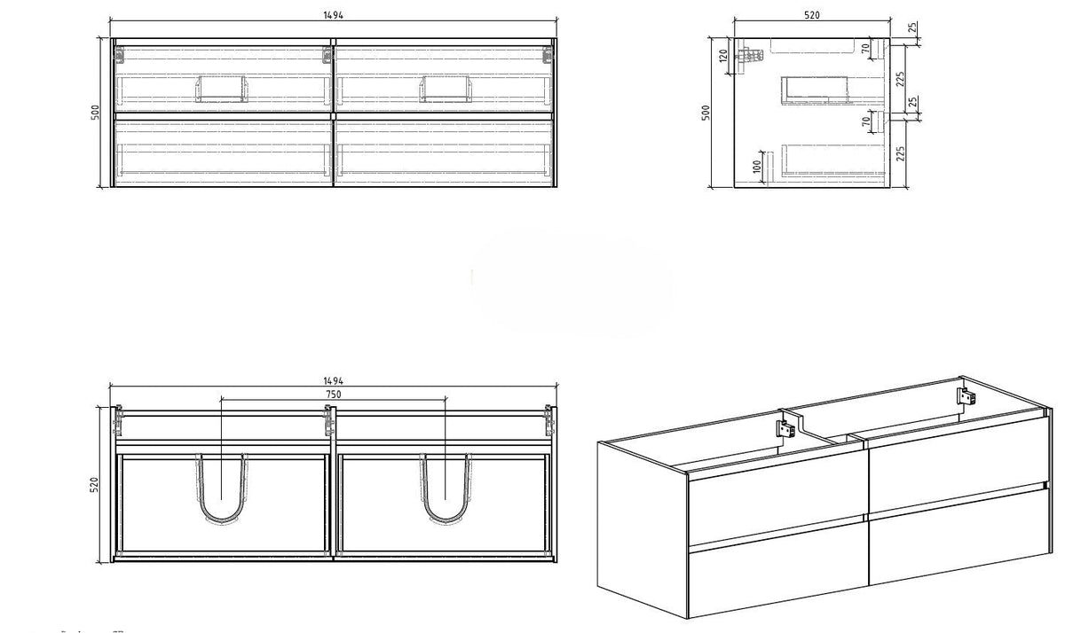 Clear Cube Enzo 1500 with Double Drawer Gloss White - Includes Enzo 1500 Double Basin White Composite