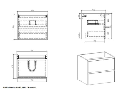 Clear Cube Madrid 600 with Double Drawer Concrete Grey with Quartz Stone Top - Includes Madrid Basin White Composite