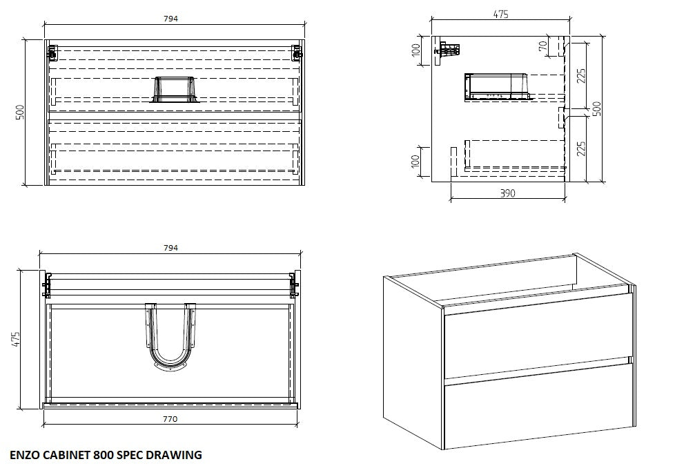 Clear Cube Madrid 800 with Double Drawer  White with Quartz Stone Top - Includes Madrid Basin White Composite