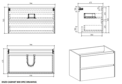 Clear Cube Madrid 800 with Double Drawer  White with Quartz Stone Top - Includes Madrid Basin White Composite