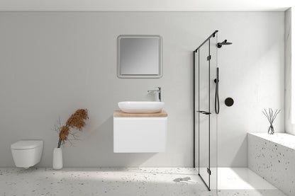 Clear Cube Lazio 600 with Single Drawer Gloss White with White Oak Top - Includes Florence Basin White