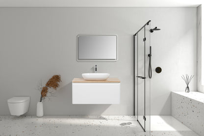 Clear Cube Lazio 900 with Single DrawerGloss White with White Oak Top - Includes Florence Basin White
