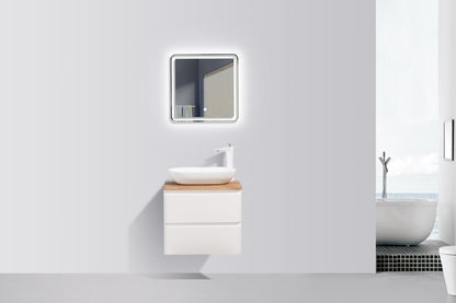 Clear Cube Lazio 600 with Double Drawer Gloss White with White Oak Top - Includes Florence Basin White