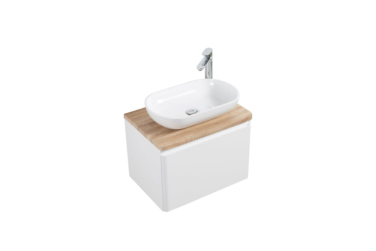 Clear Cube Lazio 600 with Double Drawer Gloss White with White Oak Top - Includes Florence Basin White