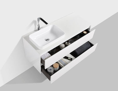 Bathroom Furniture Vanity Wall-Hung Clear Cube Madrid 1200 with Double Drawer White with Quartz Stone Top - Includes Madrid Basin White Composite