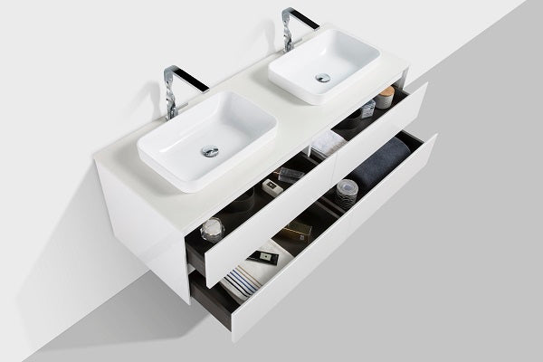 Clear Cube Madrid 1500 with Four Drawerswith Quartz Stone Top - Includes Two Madrid Basins White Composite