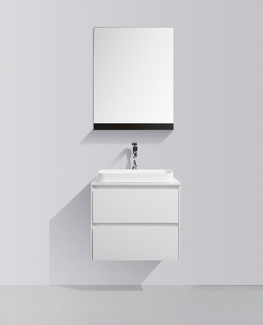 Clear Cube Madrid 600 with Double Drawer White with Quartz Stone Top - Includes Madrid Basin White Composite