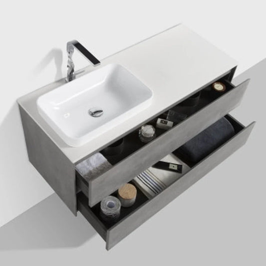 Clear Cube Madrid 1200 with Double Drawer 480mm (L) x 1200mm (W) x 575mm (H) Concrete Grey with Quartz Stone Top - Includes Madrid Basin White Composite