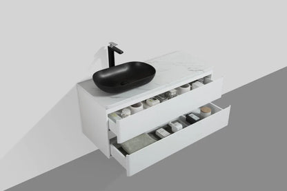 Clear Cube Santorini 1200 with Double Drawer 480mmwith Calcatta Marble Wooden Top - Includes Lavello Basin Black