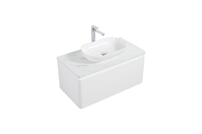 Clear Cube Santorini 900 with Single Drawer White with Calcatta Marble Wooden Top - Includes Lavello Basin White
