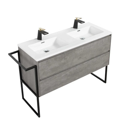Clear Cube Urban 1200 With Double Drawer  Concrete Includes Enzo 1200 Basin White Composite & Enzo Matt Black frame with Towel Rack
