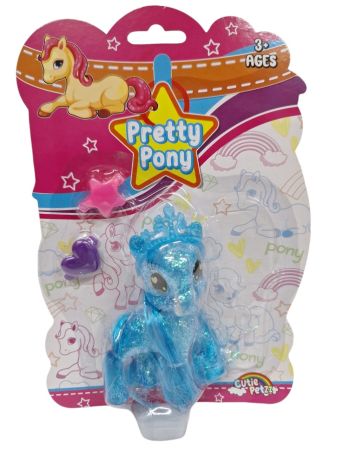 Pretty Pony , 3 assorted colours with long hair comb and hair clips suplied