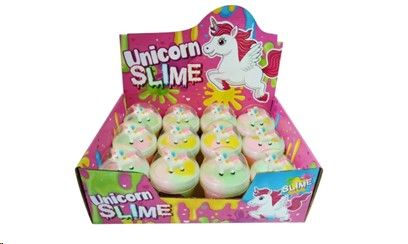 Unicorn Rainbow Slime with a toy inside , packed 12 in a display box