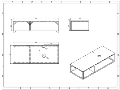 Clear Cube Picasso Shelf with Black Iron Frame 525mm  Stone Ash - Includes Florence Basin White