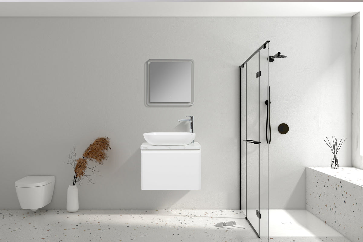 Clear Cube Santorini 600 with Single Drawer White with Calcatta Marble Wooden Top - Includes Lavello Basin White