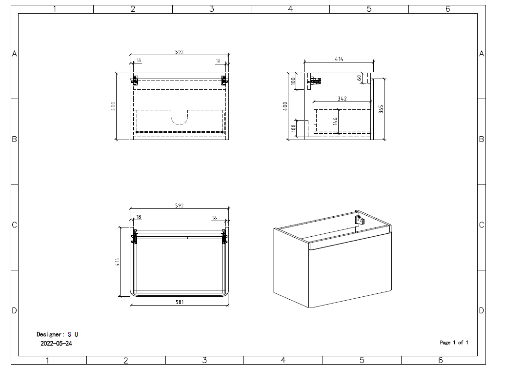 Cube Santorini 600 with Single Drawer  White with Calcatta Marble Wooden Top - Includes Lavello Basin Blac