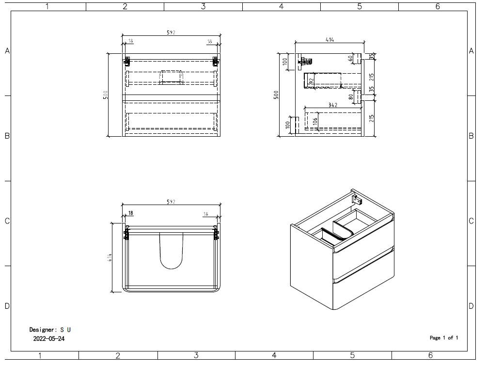 Clear Cube Santorini 600 with Double Drawer White with Calcatta Marble Wooden Top - Includes Lavello Basin Black