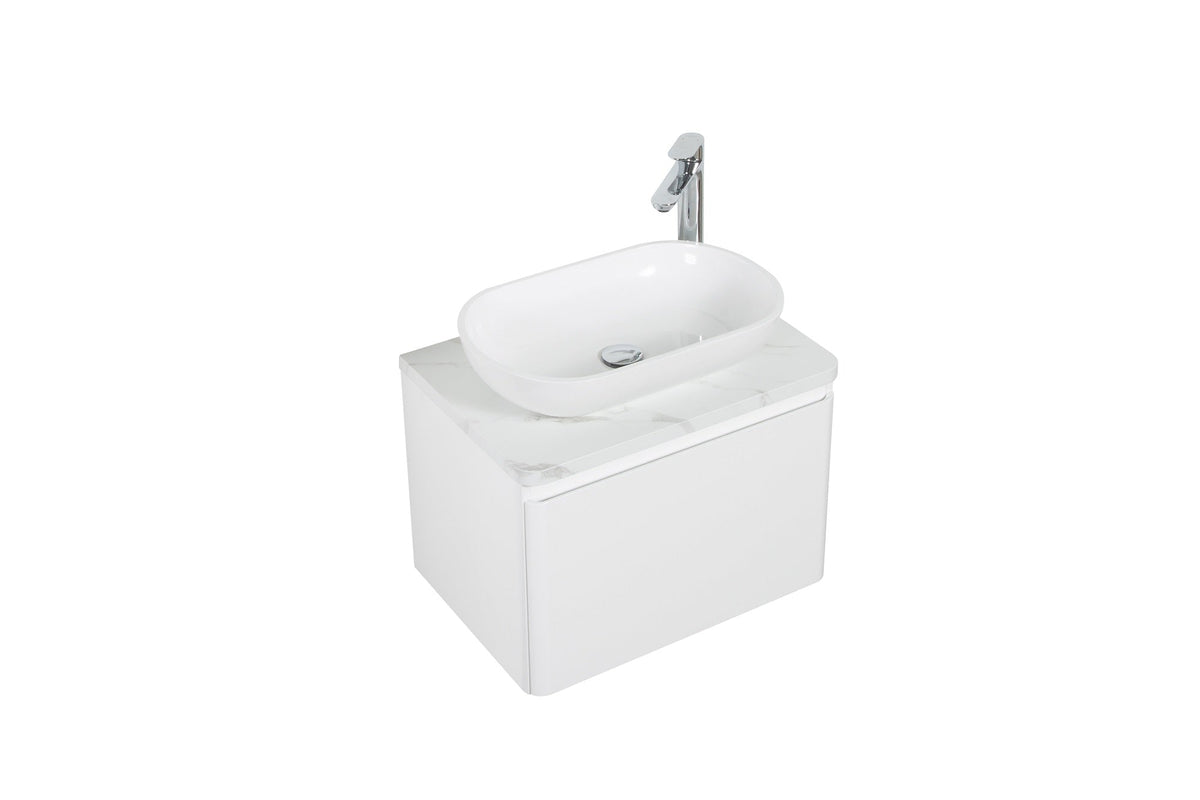 Clear Cube Santorini 600 with Double Drawer  White with Calcatta Marble Wooden Top - Includes Lavello Basin White