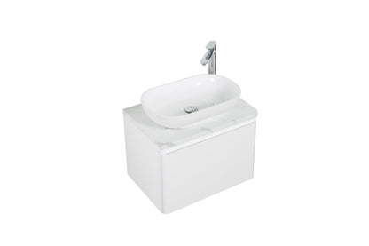 Clear Cube Santorini 600 with Double Drawer  White with Calcatta Marble Wooden Top - Includes Lavello Basin White