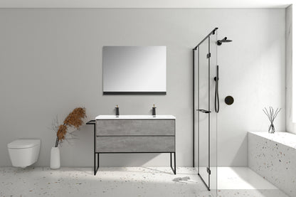 Clear Cube Urban 1200 With Double Drawer  Concrete Includes Enzo 1200 Basin White Composite & Enzo Matt Black frame with Towel Rack