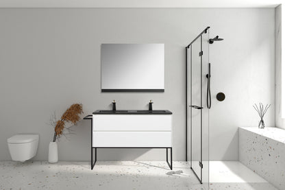 Clear Cube Urban 1200 With Double Drawer White Includes Enzo 1200 Basin Black Composite & Enzo Matt Black frame with Towel Rack
