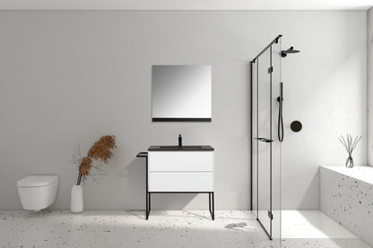Clear Cube Urban 800 With Double Drawer White Includes Enzo 800 Basin Black Composite & Enzo Matt Black frame with Towel Rack