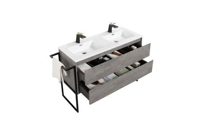 Clear Cube Urban 1200 With Double Drawer  Concrete Includes Enzo 1200 Basin White Composite & Enzo Matt Black frame with Towel Rack