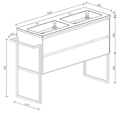 Clear Cube Urban 1200 With Double Drawer  White Includes Enzo 1200 Basin White Composite & Enzo Matt Black frame with Towel Rack