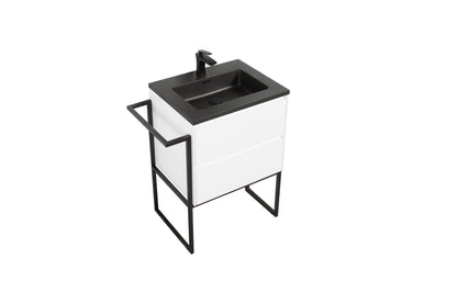 Clear Cube Urban 800 With Double Drawer White Includes Enzo 800 Basin Black Composite & Enzo Matt Black frame with Towel Rack