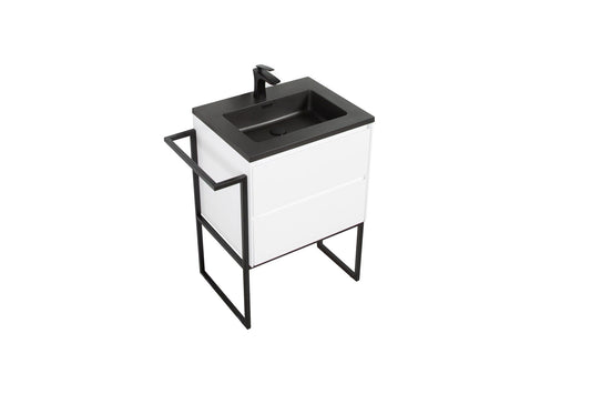 Clear Cube Urban 800 With Double Drawer White Includes Enzo 800 Basin Black Composite & Enzo Matt Black frame with Towel Rack