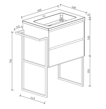 Clear Cube Urban 600 With Double Drawer  White Gloss Includes Enzo 600 Basin White Composite & Enzo Matt Black frame with Towel Rack