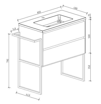 Clear Cube Urban 800 With Double Drawer Concrete Includes Enzo 800 Basin Black Composite & Enzo Matt Black frame with Towel Rack