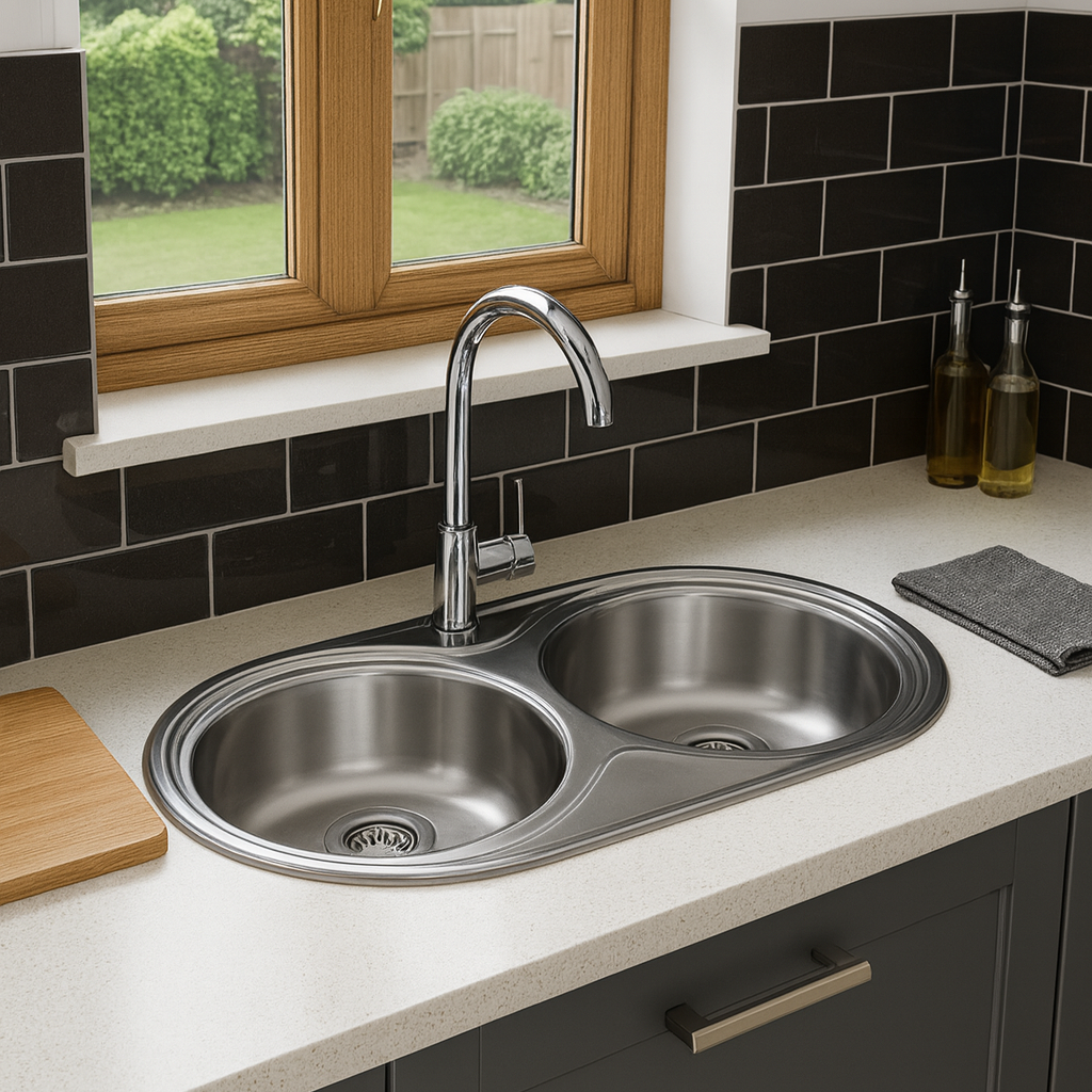 Stainless steel double bowl kitchen sink roca